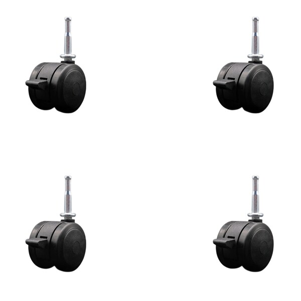 2'' Black Floor Safe Twin Wheel Casters with Brakes 5/16 Grip Neck Stem, 4PK